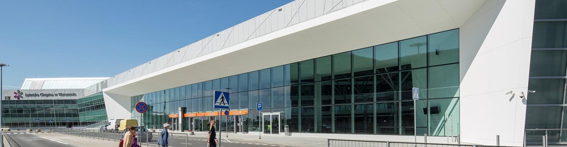 Sunset view of Chopin Airport terminal