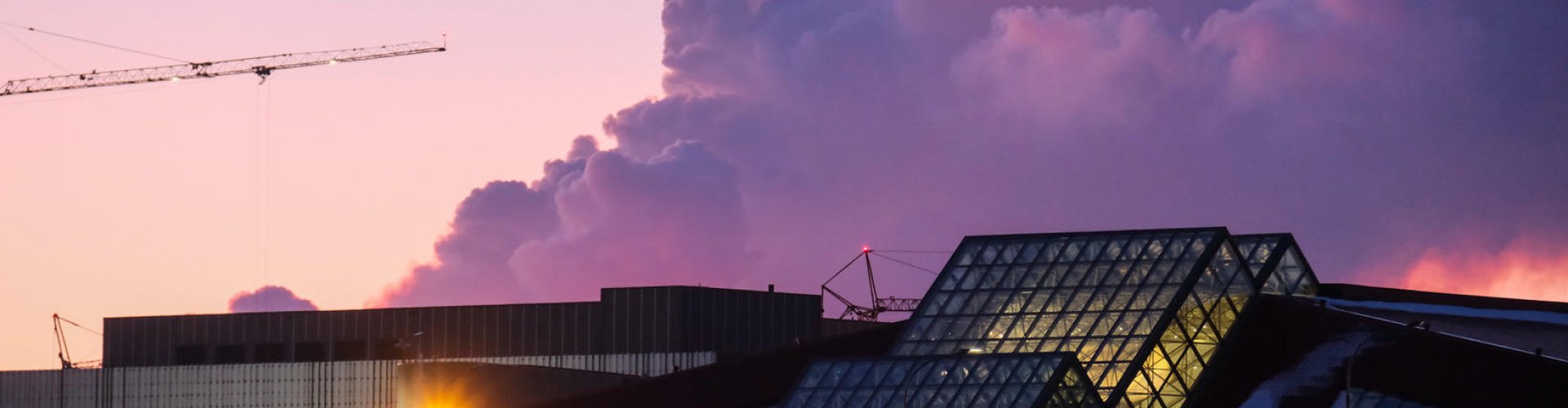 Sunset view of Keflavik Airport terminal