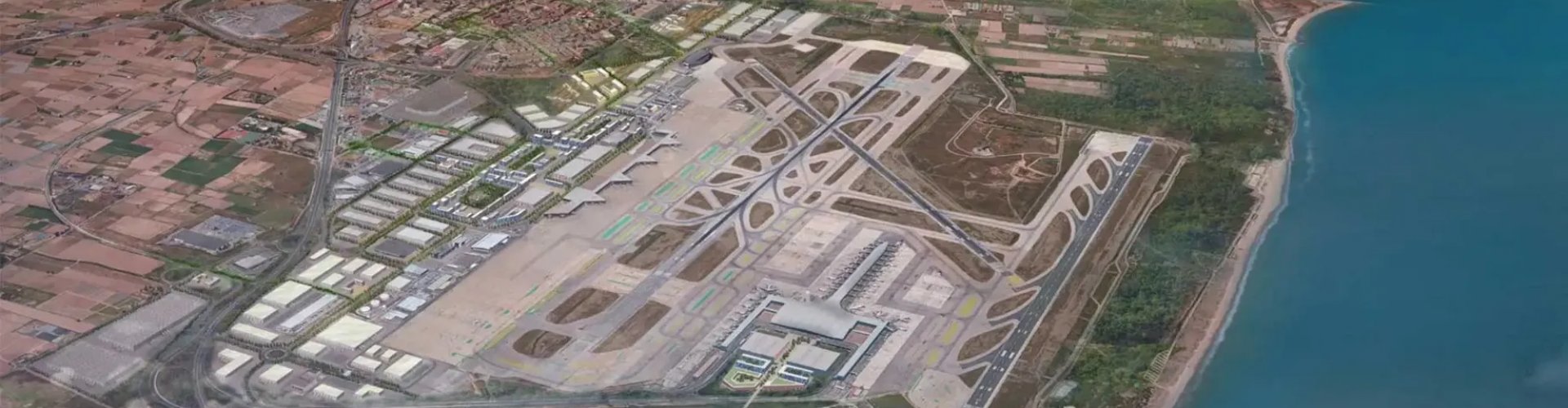Sunset over Barcelona El Prat Airport terminal