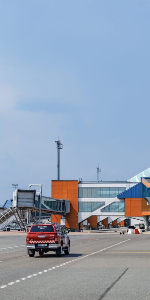 Toddler playing in serene off-peak area at Lennart Meri Tallinn Airport, EE Airport