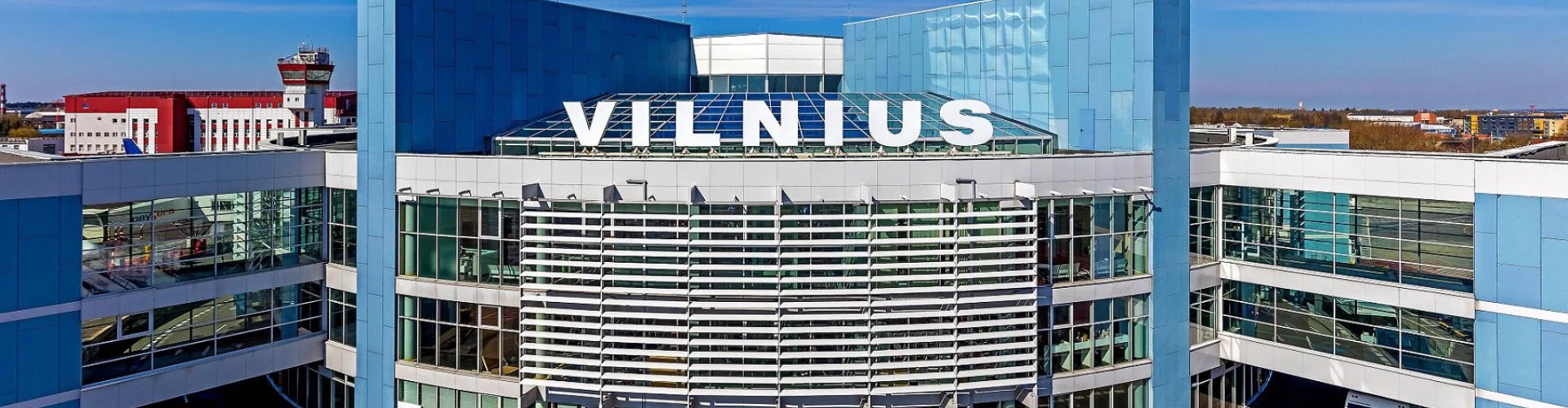 Sunset view of Vilnius Airport terminal