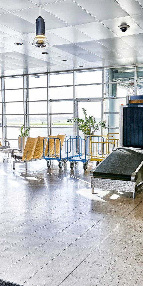 Parent and child enjoying quiet moment at Copenhagen Airport Roskilde
