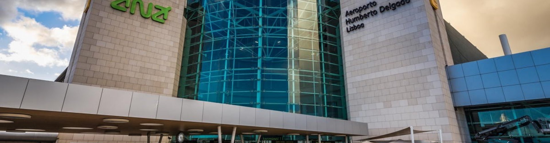 Sunset over Lisbon Portela Airport terminal
