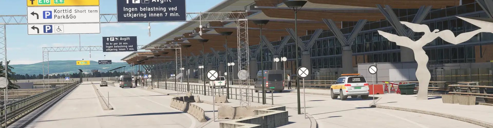 Sunset view of Oslo Airport Gardermoen terminal